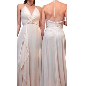 🥒 Amsale Carmelle GB006F Halter VNeck Open Back Neutral Long Bridesmaids Dress 6